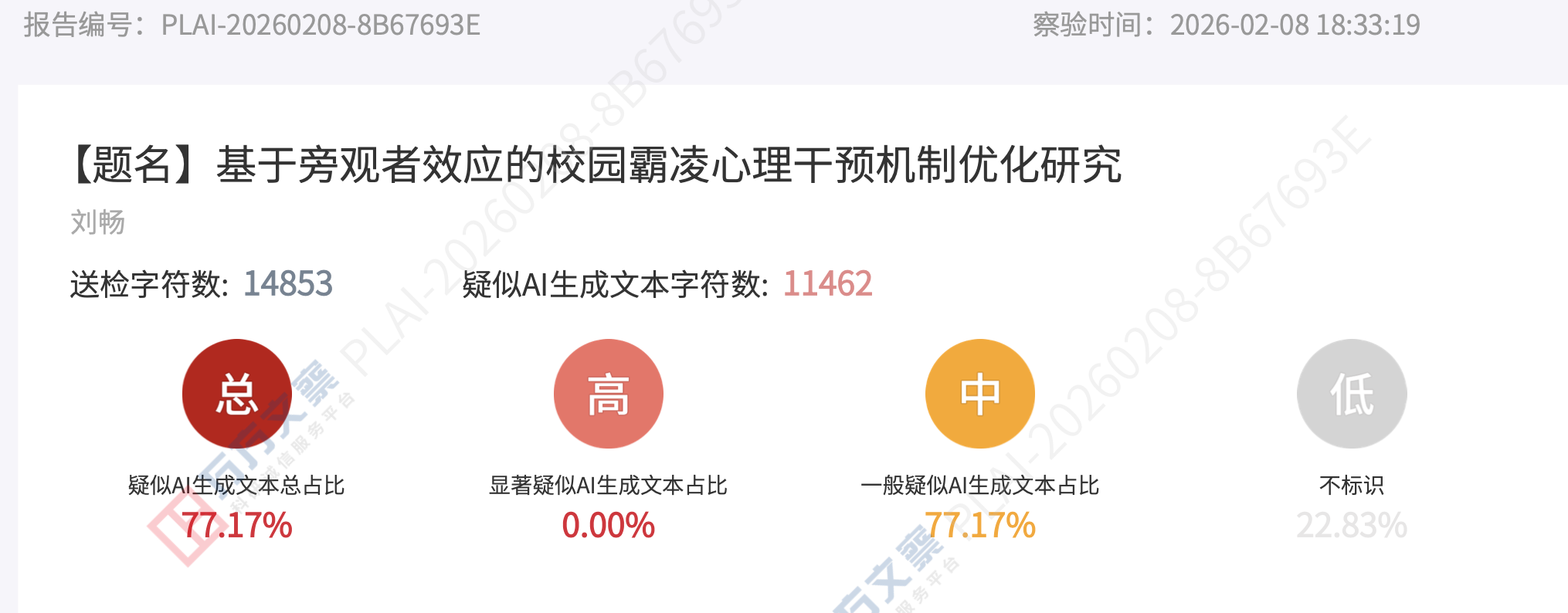 万方AIGC检测报告:处理前77.17%